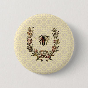 Vintage Bee Wreath 2 Inch Round Button