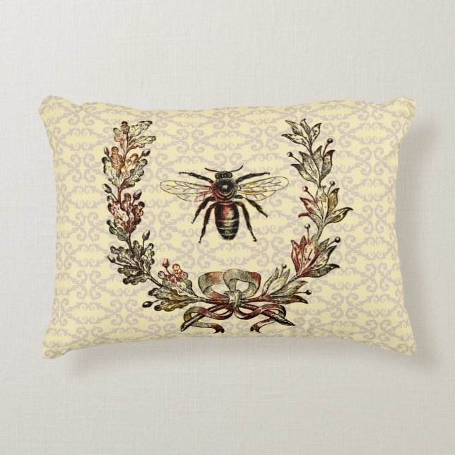 Vintage Bee Wreath Decorative Pillow (Front)
