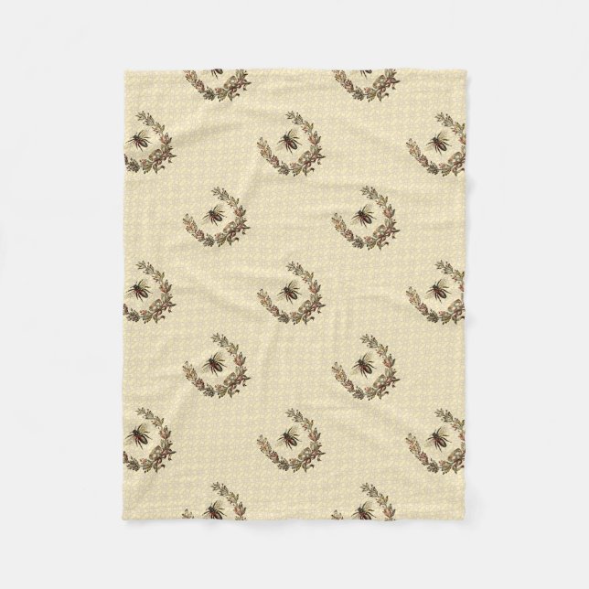 Vintage Bee Wreath Fleece Blanket (Front)