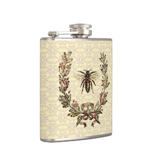 Vintage Bee Wreath Hip Flask