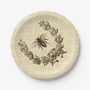 Vintage Bee Wreath Paper Plate
