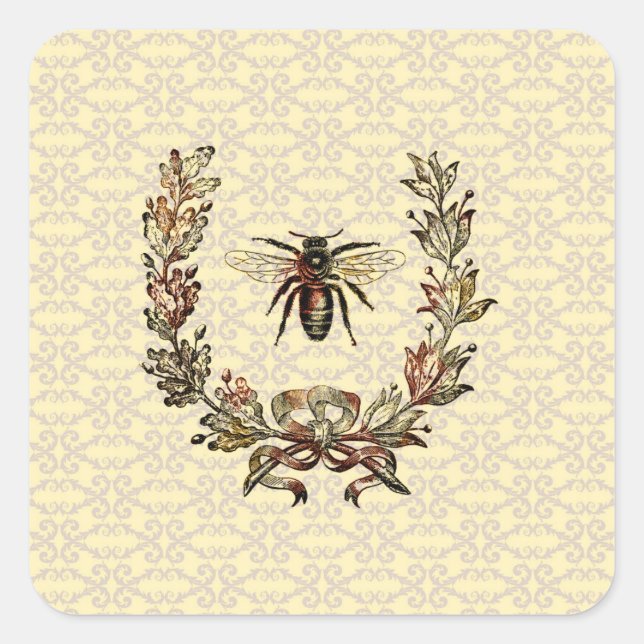 Vintage Bee Wreath Square Sticker (Front)