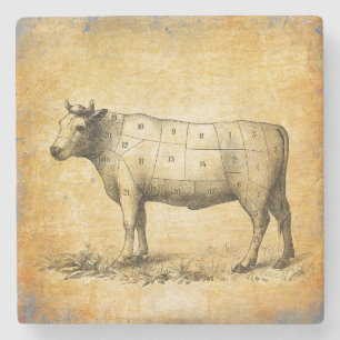 Vintage beef chart stone coaster