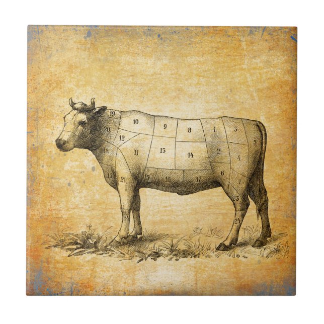 vintage beef chart with numbered cuts tile (Front)