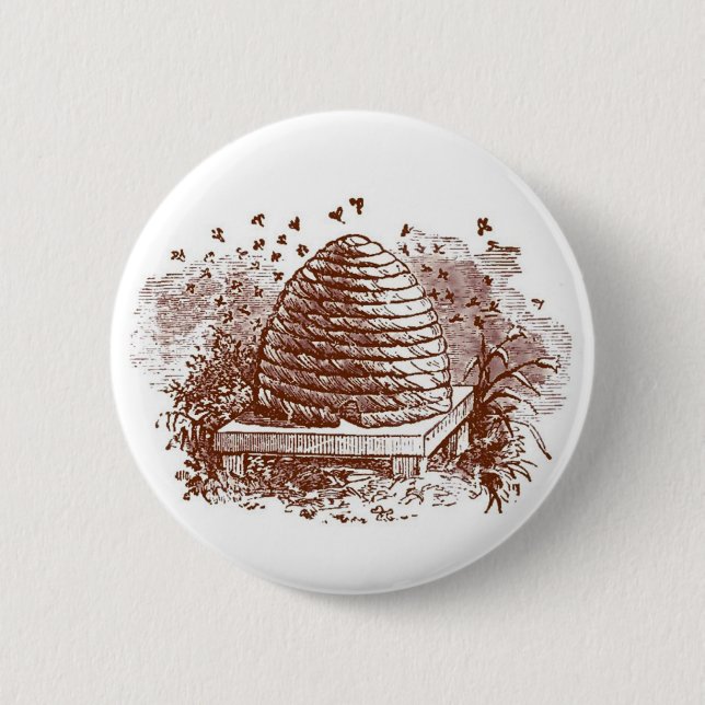 Vintage Beehive Beekeeping 2 Inch Round Button (Front)