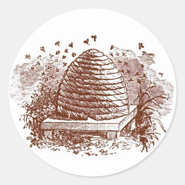 Vintage Beehive Beekeeping Classic Round Sticker (Front)