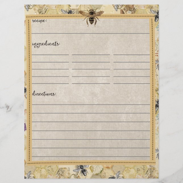Vintage Beekeeper Recipe Inserts (Front)
