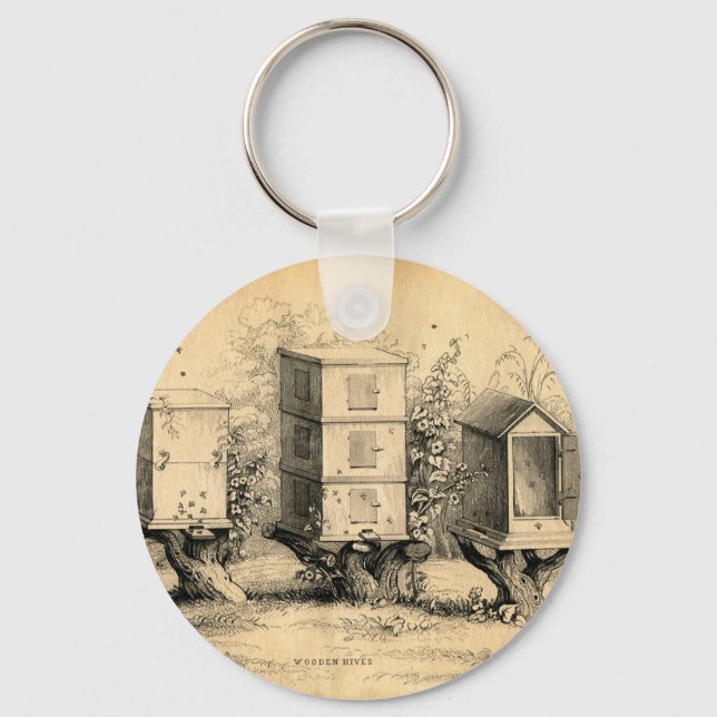Vintage Beekeeping Beehives Beehive Keychain (Front)