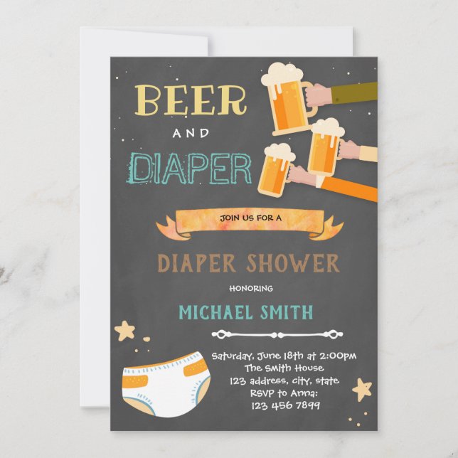Vintage beer and diaper party invitation (Front)