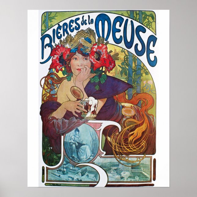 Vintage Beer Art Nouveau Alphonse Mucha Poster (Front)