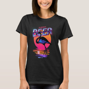 Vintage Beer Drinking Summer Pink Flamingo T-Shirt