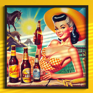 Vintage Beer Summer Girl Poster