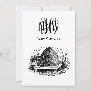 Vintage Bees and Bee Hive #1Vine Monogram Font Invitation
