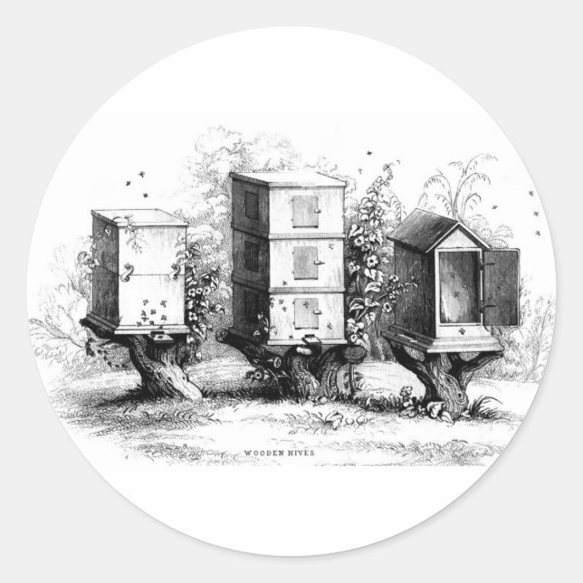 Vintage Bees Beekeeping Beehives Beehive Classic Round Sticker (Front)