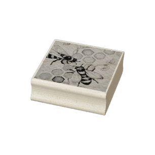 Vintage Bees No. 5 Honeycomb Watercolor Art Rubber Stamp