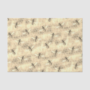 Vintage Bees Pattern on Textured Golden Honeycomb  Tissue Paper