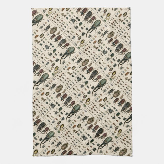 Vintage Beetle Illustration Kitchen Towel (Vertical)