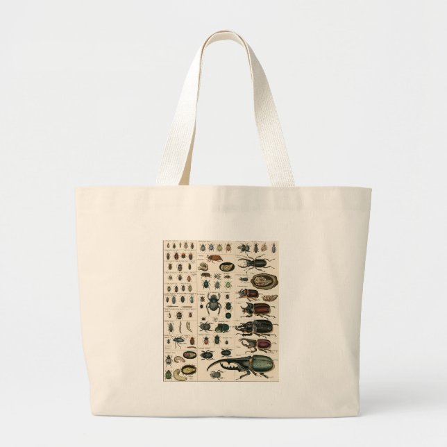 Vintage Beetle Illustration Large Tote Bag (Front)