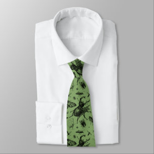 Vintage Beetles & Flying Insects Entomology Green Tie
