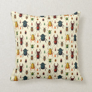 Vintage Beetles Throw Pillow