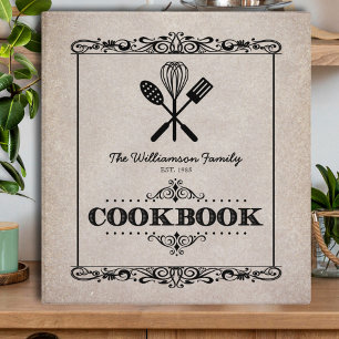 Vintage Beige Aged Paper Family Cookbook Binder