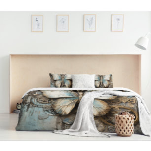 Vintage Beige and Blue Butterfly Pillowcase