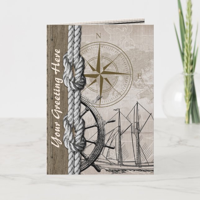 Vintage Beige and Brown Nautical Graphic Card (Front)