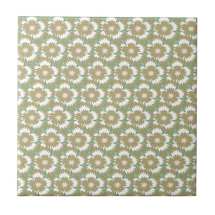 Vintage beige and green floral Dianthus Barbatus Tile