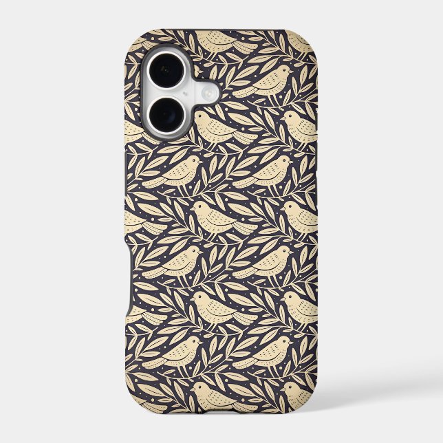 Vintage Beige Bird Pattern on Dark Background (Back)