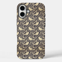 Vintage Beige Bird Pattern on Dark Background