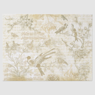 Vintage Beige Birds Flowers on Parchment Tissue Paper