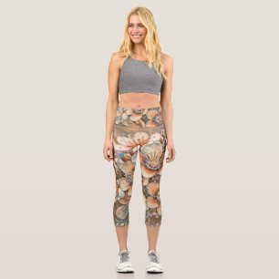 Vintage beige brown cherry blossoms drawing    capri leggings