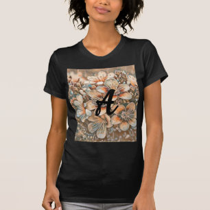 Vintage beige brown cherry blossoms Monogram    T-Shirt