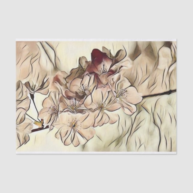 Vintage beige brown cherry blossoms  tissue paper (Front)