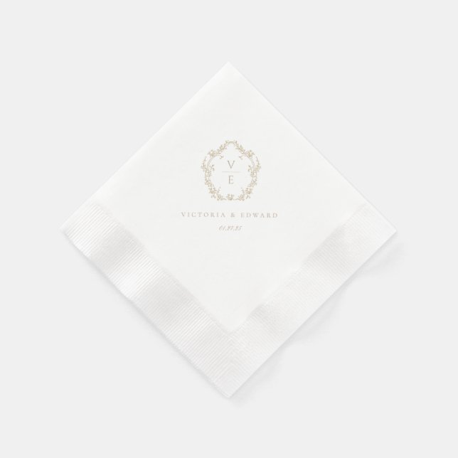 Vintage Beige Crest Monogram Wedding Napkin (Corner)