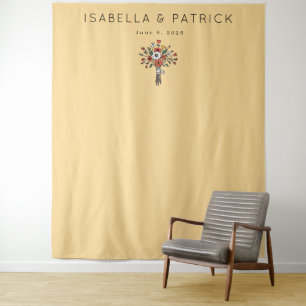 Vintage Beige Floral Bouquet Tapestry