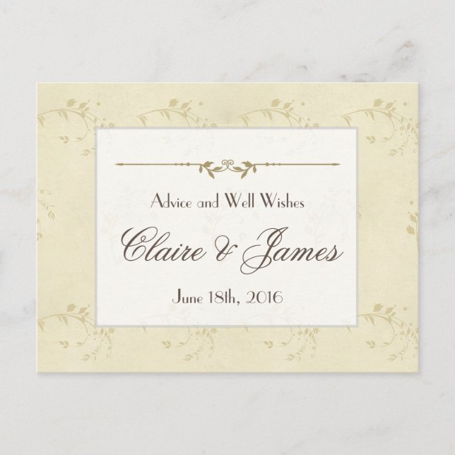 Vintage Beige Floral Wedding Advice Card (Front)