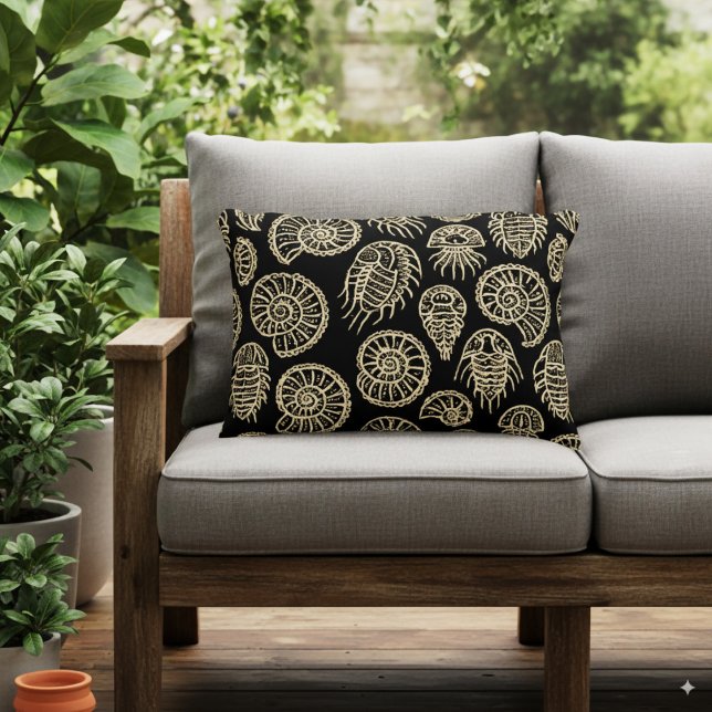 Vintage beige fossil trilobite ammonite pattern accent pillow (Creator Uploaded)