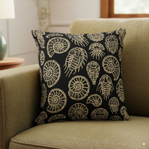 Vintage beige fossil trilobite ammonite pattern throw pillow