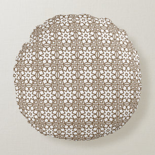 Vintage Beige Geometric Star Lattice Moroccan Round Pillow