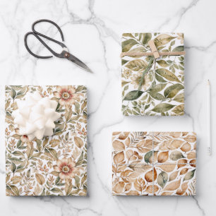 Vintage Beige & Green Botanical Wrapping Paper Sheet