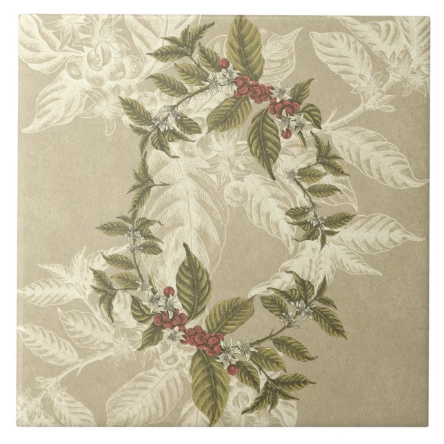 Vintage Beige Green Gold Floral Tile (Front)