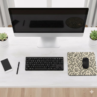vintage beige hand drawn coral reef pattern mouse pad