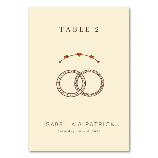 Vintage Beige Interlocking Rings Table Number (Front)