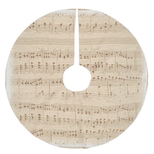 vintage beige music notes brushed polyester tree skirt (Front)