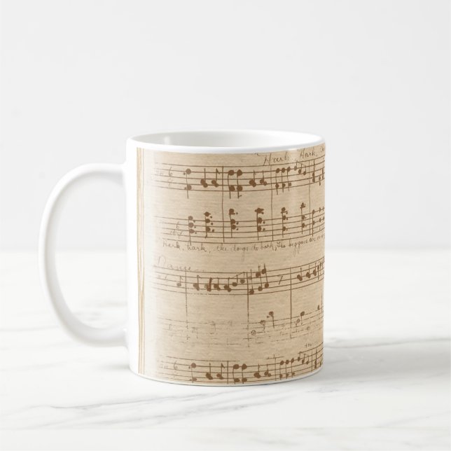 Vintage beige music notes coffee mug (Left)