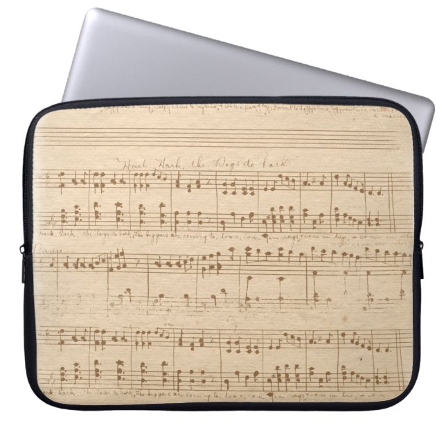 Vintage beige music notes laptop sleeve (Front)