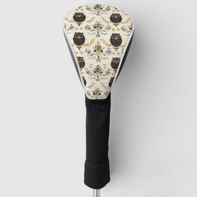 Vintage Beige Owl Nature Pattern Golf Head Cover (Front)