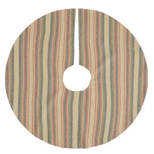 Vintage beige red green black stripes Christmas Brushed Polyester Tree Skirt