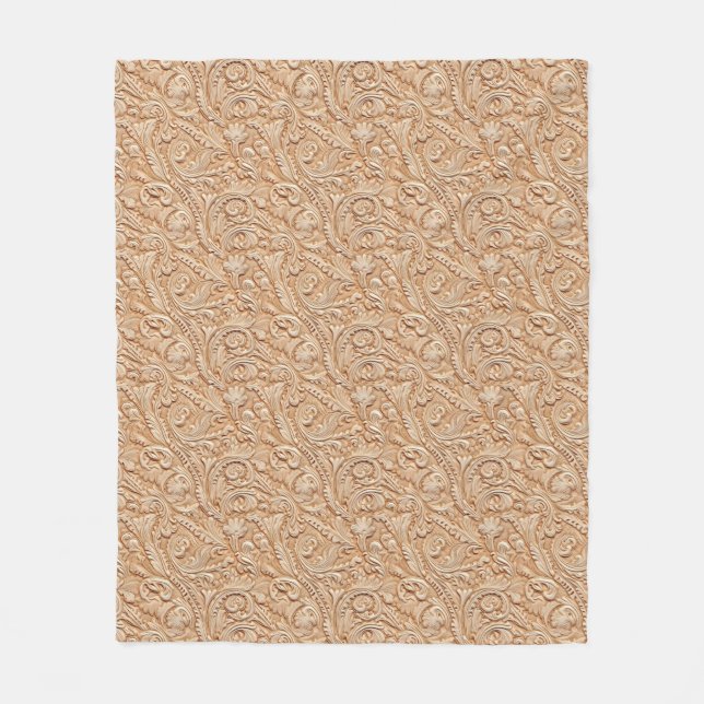 Vintage Beige Tooled faux leather Fleece Blanket (Front)